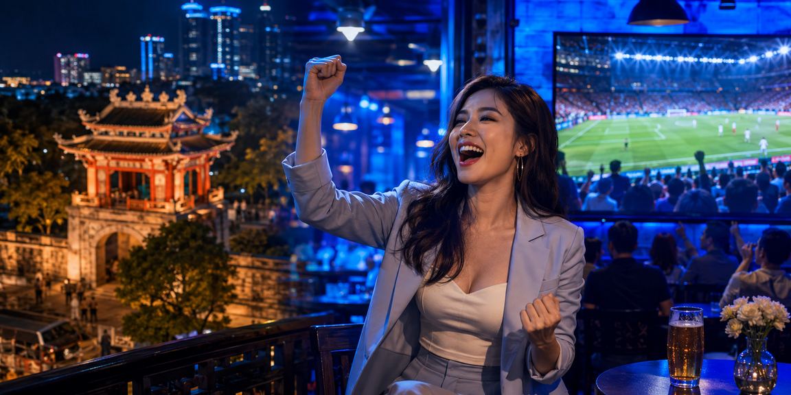Người hâm mộ bóng đá Hà Nội theo dõi tỷ lệ kèo trận đấu trên điện thoại buổi tối