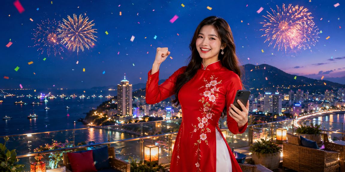 Không gian giải trí casino tại Vũng Tàu – áo dài và ánh đèn ven biển ban đêm
